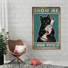 Vintage Show Me Your Tito's Black Cat Tin Sign Man Cave Sign Funny Bar Sign Bar Wall Decor 8x12 Inch - 綠色 - 查看 4