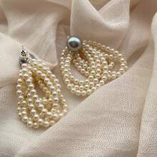 优雅仿珍珠简约风格耳环，百搭法国珍珠吊坠流苏耳环，设计