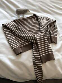 1件女士时尚条纹针织外套撞色小披肩，春秋夏防晒多功能办公网纱明星空调房颈椎保护围巾肩部背心，四季皆宜，RC连衣裙 - 彩色 - 查看 12