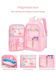 1 pieza Mochila con bloques de color adorable de dopamina (con colgante adorable), mochila grande para niñas, material de poliéster, cierre con cremallera, adecuada para la escuela, el trabajo, el viaje diario, de vuelta a la escuela como regalo