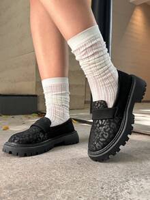 DareSee Women's Retro British Style Leopard Pattern Platform Loafers, Slip-On Casual Student Shoes Music Fest Y2KFest Autumn Winter Gifts