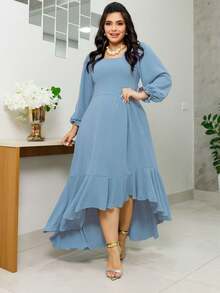 Women's Boho Chic Long Sleeve Midi Mullet Dress With Ruffles Tailoring Square Neckline Spring Summer Christian Evangelical Fashion REF: Angela - 淡藍色 - 查看 2