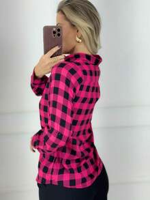 Camisa xadrez colorida feminina sem bolsa - Pink - Visão 2