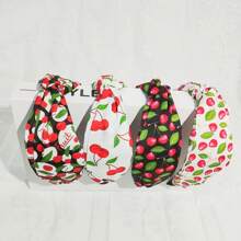 Set de 4 diademas de tela con decoración de cerezas y bordes anchos, lindas y minimalistas para uso diario y días festivos, verano, diademas para mujeres, accesorios para el cabello, diademas, aros para el cabello