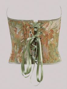 Plus Size Floral Tie Back Gorset Top Moda Damska Bez Ramiączek Top Eleganckie Seksowne Świąteczne Imprezowe Topy Na Oktoberfestin Monachium, Halloween, Boże Narodzenie