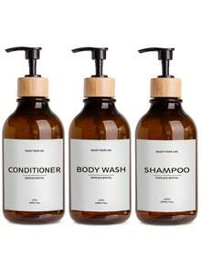3 Stücke 16oz nachfüllbare Shampoo- und Conditioner-Spender - Set mit 3 - Pumpflasche Spender für Shampoo, Conditioner, Duschgel - leere nachfüllbare Kunststoffbehälter für Dusche, Badezimmer Aufbewahrung, bernsteinfarbener Seifenspender Rückkehr zur Schule