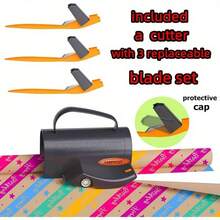 Wrapping Paper Cutter With 3 Replaceable Blade Sets For Birthday Paper GiftWrappingPaper Roll Cutter And Christmas Wrapping Paper Cutter Tool Tube HolderSliddingSlicing.,Christmas,Christmas Paper Cutting,Christmas Packaging Cutting - Grey - View 3