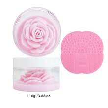 130g Flower Solid Soap 2 In 1 Brush Cleaner Soap With Silicone Pad, Cleaning Makeup Brushes & Sponge Puff