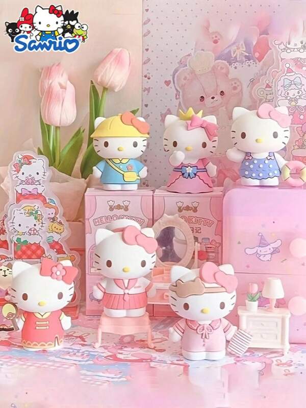 Sanrio 8 Stück neue Sanrio Mystery Blind Box Sammelfiguren, süße Hello Kitty Blind Box, Outfit Tagebuch Serie, Dekoration für den Schreibtisch, Hobby-Sammlung, aus PVC gefertigt, geeignet als Geburtstagsgeschenke, Partytüten, Abschluss-/Einschulungsgeschenke, Hochzeitsgeschenke, Preise