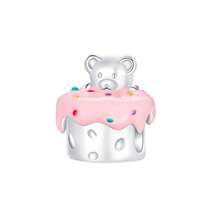 Silver Plated Charm Pink Bow Crown Candle Happy Birthday Cake Series Charm Bead Is Suitable For Diy Female Bracelet Pendants