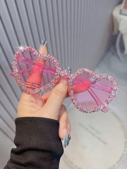 1 Pair Women Cute Plastic Frame Multi-Color Lens Glasses With Rhinestone Decoration, Fashion & Unique Men's Pink Glasses Suitable For Costume Party And Festivals