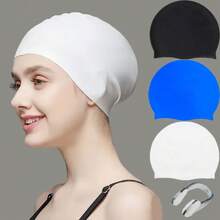 Silicone Waterproof Swim Cap, Matching Nose Clips, Women Men Universal, For All Hairstyles, Comfortable Anti-Slip Swim Cap