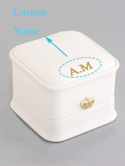 [Customized]Personalized Customized Name 1pc Elegant Crown Ring Box Faux Leather With Golden Plated Iron & Velvet Interior Jewelry Storage Case For Weddings Engagements Or Special Occasions