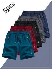 5pcs Men's Summer Outdoor Casual Quick-Dry Mesh Shorts, Suitable For Running, Fitness, Sports, Camping, Hiking And Streetwear - Multicolor - View 2