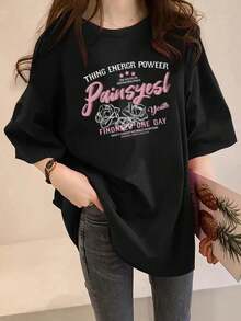 200g Pure Cotton T-Shirt 2025 Summer Ladies New Short Sleeve Pure Cotton Holiday Pattern Short Sleeve Round Neck Couple Wear Small Shirt Tops - 黑色 - 查看 5