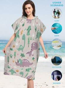 1pc Adorable Cartoon Printed Hooded Beach Towel Wrap, Wearable And Absorbent, Soft Polyester Material, Quick Drying, Sand-Free, Ideal For Travel, Swimming, Park, Sun Protection, Outdoor, Beach, Pool, A Must-Have Holiday Item For Utmost Comfort Back To School