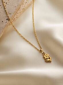 1 件时尚奢华不锈钢 18K 镀金闪耀太阳、鲜花、3D 心形、梦幻蝴蝶结吊坠项链，适合女士，防过敏，适合日常佩戴，馈赠佳品 - 金色 - 查看 4