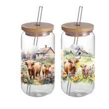 4pcs/Set Highland Cow Farm Theme UV DTF Transfer Stickers, Waterproof & Scratch-Resistant, Suitable For 16oz Glass Jars And DIY Projects, Transfer Stickers - Multicolor - View 4