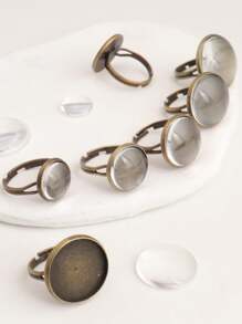 20pcs Minimalist Bronze Tone Metal Ring Base Settings Fit 1.2/1.4/1.6/1.8/2.0cm Adjustable Ring Sizer, Blank Ring Base With Round Clear Rhinestone