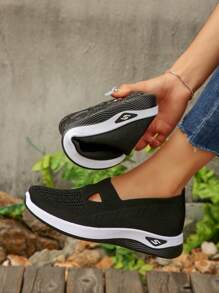Sapatos Esportivos e Casuais com Puxador e Biqueira Redonda, Respiráveis e Confortáveis para Mulheres, Sapatos Leves e Planos da Moda para Caminhada, para Todas as Estações