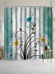 [Floral Shower] Ensemble de rideaux de douche fleuris de style ferme, 1 pièce/4 pièces rideau de séparation de salle de bain avec 12 crochets, tapis de bain, tapis de toilette en forme de U, housse de siège de toilette, accessoires de salle de bain, décoration de salle de bain Back to School