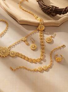 Set de 4 collares de aleación de cobre de 24 quilates con estilo de Dubai para mujer, joyería de Arabia Saudita