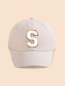 1 szt. Jednolita beżowa czapka baseballowa z dekoracją liter, dla dziewczynek w wieku 1-5 lat, codzienny ubiór na wiosnę i lato