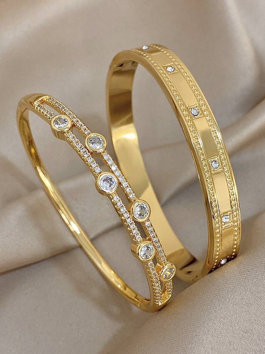 18K 镀金不锈钢或铜质奢华可叠戴钻石切割锆石手镯套装，适合女士、妈妈礼物、圣诞节、感恩节、万圣节、婚礼、狂欢/舞会/派对/日常/海滩配饰、周年纪念、情人节、波西米亚风珠宝、生日、伴娘礼物