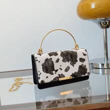 1pc Women Contrast Color Embroidered Cow Pattern Soft Flap Cover Handbag, Suitable For Outing, Photography, Travel, And Visiting, Tote & Shoulder Bag - Multicolor - View 11