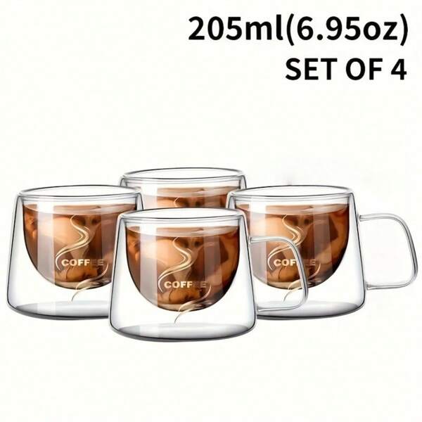 2 Stücke/4 Stücke 205ml doppelwandige Borosilikatglas isolierte Kaffeebecher, Becher mit goldfarbenem Rand und Henkel aus transparentem Glas für Kaffee, Latte, Cappuccino, Tee, Saft