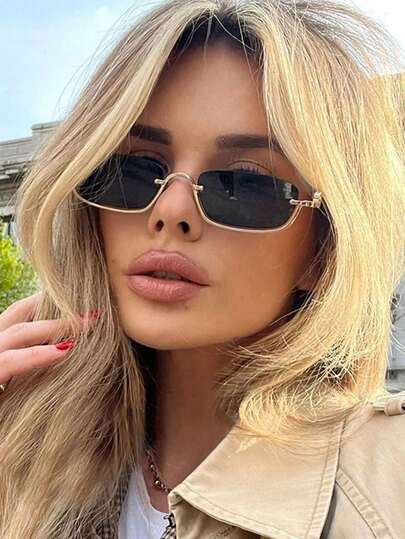 1 Adet Kadın Yarım Çerçeve Kare Metal Moda Kişiselleştirilmiş Gözlük, Günlük Açık Hava Sürüşü, Seyahat, Partiler, Plaj Aksesuarları, Temel Sonbahar ve Kış Kadın Giyimleri İçin Uygundur