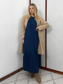 Women's Long Dress In Cotton Knit Aveloz - 藏蓝色 - 查看 3
