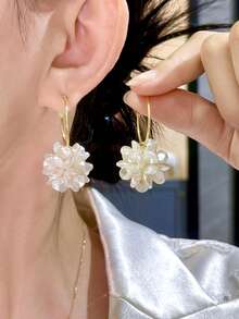 1 对优雅花卉欧美风格时尚耳环，轻盈奢华感耳环，独特设计，适合女性 - 星星 - 查看 5