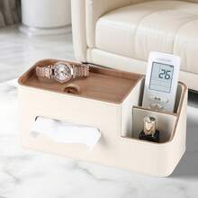 2-In-1 Storage, PU Leather Oval Dual Compartment Tissue Box, Elegant Hidden Storage Box, Napkin Dispenser - Multicolor - View 1