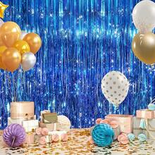 2Pack Silver Metallic Tinsel Foil Fringe Curtains, Door Streamer Photo Booth Backdrop Birthday Wedding, Graduation Engagement Bridal Shower Bachelorette Party Decorations Dancing Ball Party - 藍色 - 查看 10