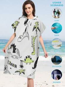 1pc Adorable Cartoon Printed Hooded Beach Towel Wrap, Wearable And Absorbent, Soft Polyester Material, Quick Drying, Sand-Free, Ideal For Travel, Swimming, Park, Sun Protection, Outdoor, Beach, Pool, A Must-Have Holiday Item For Utmost Comfort Back To School