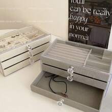 1pc,3 Compartments 5 Layers Velvet Jewelry Box Drawer Jewelry Storage Box,Necklace Earring Ring Jewelry Storage Box,Gift For Women And Girls Large Capacity Portable Jewelry Storage Box,Bathroom Storage Box,Desktop Storage Drawer Box,Stackable Storage Box Storage Rack Drawer Jewelry Box Ring Box Earring Storage Box Drawer Jewelry Storage Box,Three Layers Acrylic Flannel Jewelry Box
