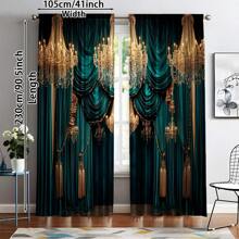 [2pcs Green Velvet Curtains] 2pcs Elegant Green Velvet Curtains, Modern All-Season Design, 100% Polyester, Light Filtering, With Rod Pockets, Easy Hanging, Suitable For Kitchen, Laundry Room, Bedroom, Study, Living Room