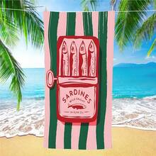 1 pièce Serviette de plage à séchage rapide en forme de sardine - Douce, absorbante, légère, avec un design amusant de boîte de conserve de sardine. Parfaite pour la natation, le surf, le camping et les accessoires de voyage. - Rose bonbon - Voir 5