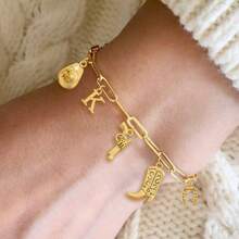 1 peça de pulseiras femininas com corrente de clipe de papel de aço inoxidável dourado com botas de cowboy ocidentais e ferraduras vintage