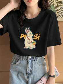 200g Pure Cotton T-Shirt 2025 Summer Ladies New Short Sleeve Pure Cotton Holiday Pattern Short Sleeve Round Neck Couple Wear Small Shirt Tops - 黑色 - 查看 3