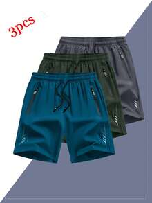 3pcs/Set Men's Outdoor Sports Casual Loose Quick-Dry Shorts With Reflective Strip Design, Suitable For Running And Outdoor Activities - Multicolor - View 3