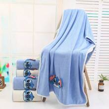 Disney 2pcs Disney Stitch Cartoon Bath Towel & Cute Blue Hand Towel, Suitable For Daily Use, Travel And Holidays Back To School For Beauty Salon Home Bathroom