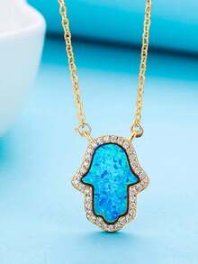 Kaletine قلادة متدلية الموضة مكعب زركونيا و أوبال زخرفة يد الفضة الاسترليني للنساء الزخرفة اليومية قطعة واحدة