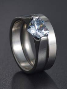 1 Pc Stainless Steel 6mm Bling Zirconia Wedding Couple Rings For Women Men Lovers Gold Color Jewelry Sets Engagement Gift