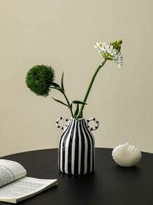 1 Stück minimalistischer Vase für zwei Ohren, Europäischer vertikaler gestreifter Stil zylindrische Blumenvase, Heimdekoration für getrocknete/frische Blumen, geeignet für Zuhause, Schlafzimmer Nachttisch, Eingangsbereich, Tisch, Geschenk für Freunde
