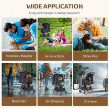 ZENY Foldable Pet Stroller, Cat/Dog Stroller With 4 Wheel, Pet Travel Carrier Strolling Cart With Storage Basket, Cup Holder (Black) - Black - View 4