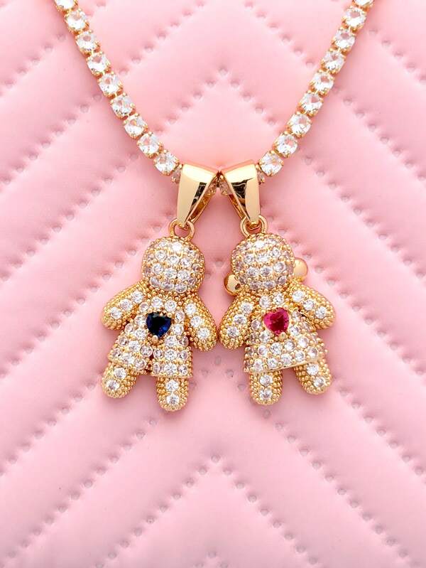 Lindo colar feminino de luxo com diamantes, pingente para meninos e meninas com zircônia em formato de coração