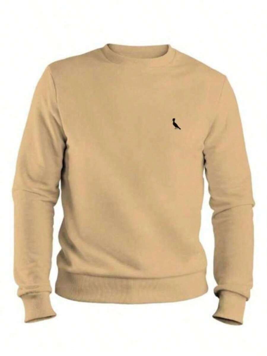 Men's Round Neck Sweatshirt Sweater New Release - 卡其色 - 查看 1