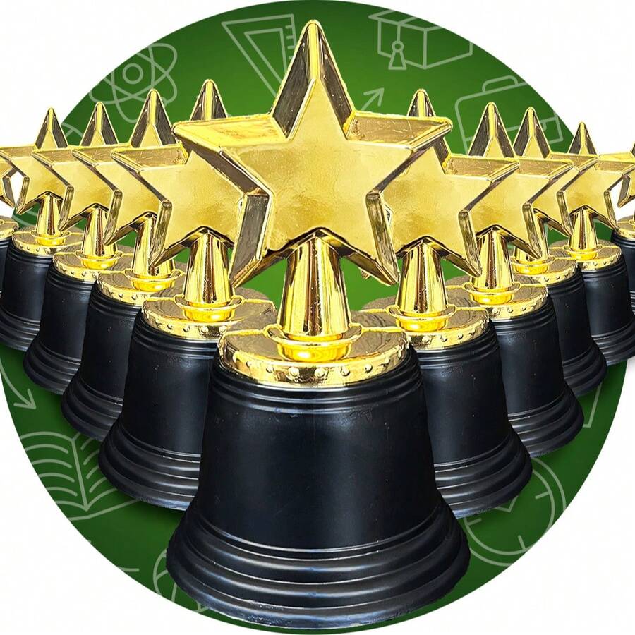 GRUPO CARNAVALLIA 16 Trofeos Dorado Estrella Estatuilla Premio Escolar Deporte - Dorado - Ver 1